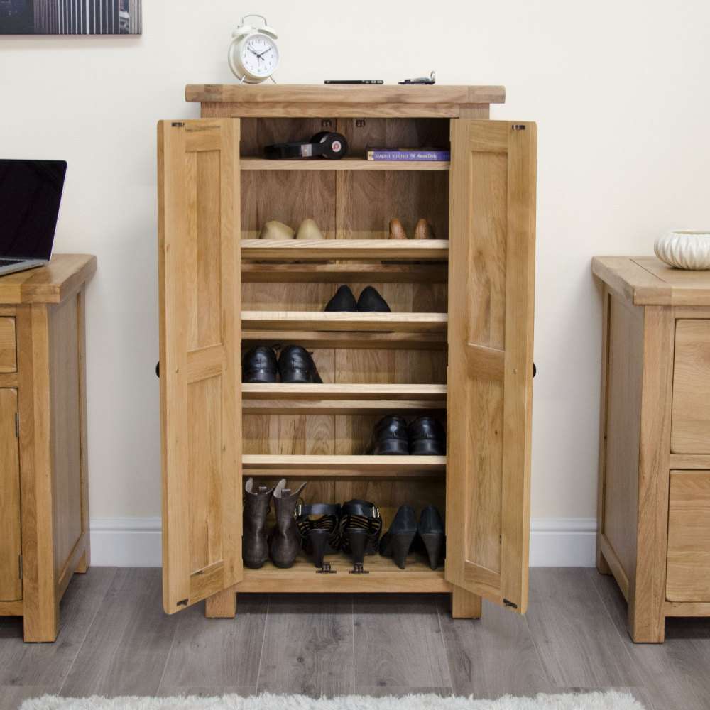 Large shoe storage cabinet in natural wood