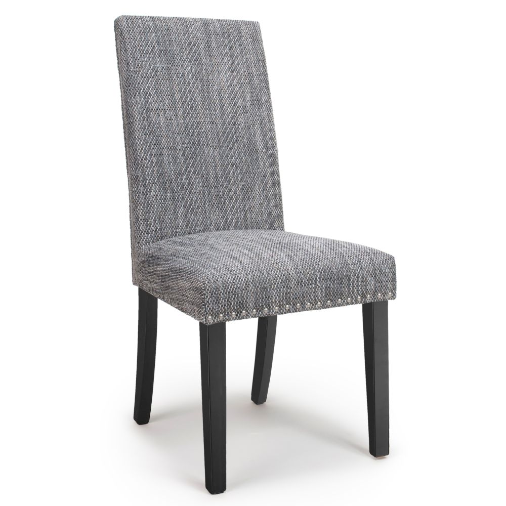 Randall Stud Detail Tweed Grey Dining Chair (Black Legs) - oaksolution